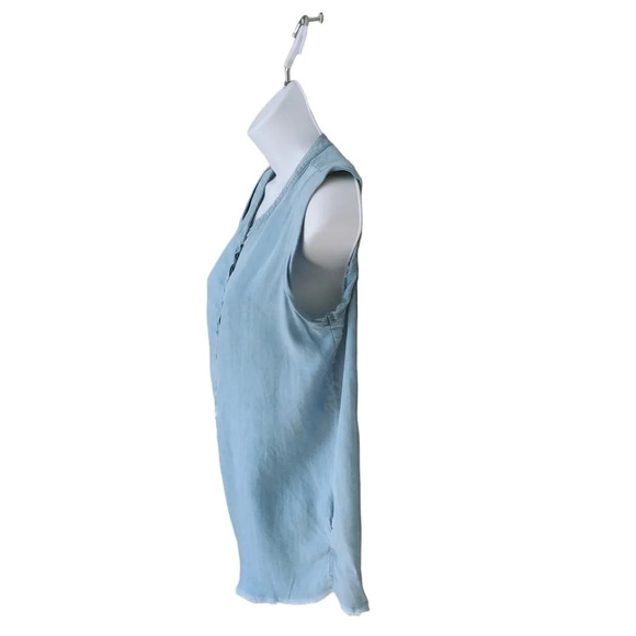 Reitmans Denim  Jean Sleeveless Blouse Raw Edges Faded Blue XS - Picture 4 of 7